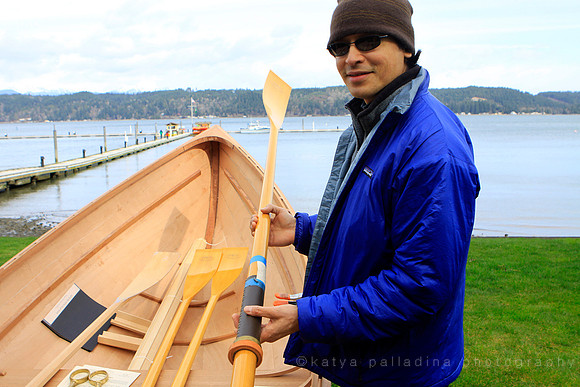 Boatbuilder checking out craftsmanship of others!