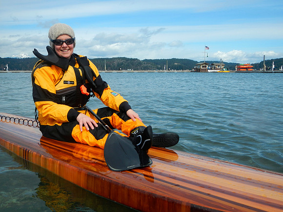 Katya Palladina on cedar strip SUP